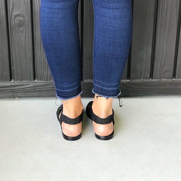 Black Leather Slingback Flat Huarache Sandals - Picture 4 of 8